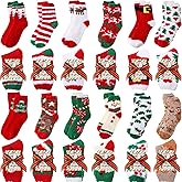 Handepo 24 Pairs Women Fuzzy Socks with Gift Tag & Ribbon, Warm Soft Plush Fluffy Heart Socks Bulk for Valentine's Day Gifts