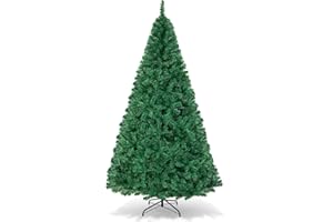 HAPPYGRILL 8FT Artificial Christmas Tree, Luxuriant Verdant Realistic Xmas Tree with 1138 PVC Branch Tips & Folding Metal Stand, Unlit Pine Tree for Festival Parties Decoration