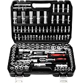 TLGREEN 108-Piece Metric Socket Set, CR-V Steel, 1/4 and 1/2-Inch | Socket Wrench Set And Car Tool Kit with Ratchets, Extensions And Adapters; Organized Automotive Maintenance And Repairs