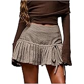 MakeMeChic Women's Y2K Plaid Mini Skirt Fall Pleated A Line Tie Front Short Skorts