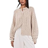 Tomosc Cable Knit Cardigan for Women Open Front Sweater Casual Loose Long Sleeve Button Outerwear Coats