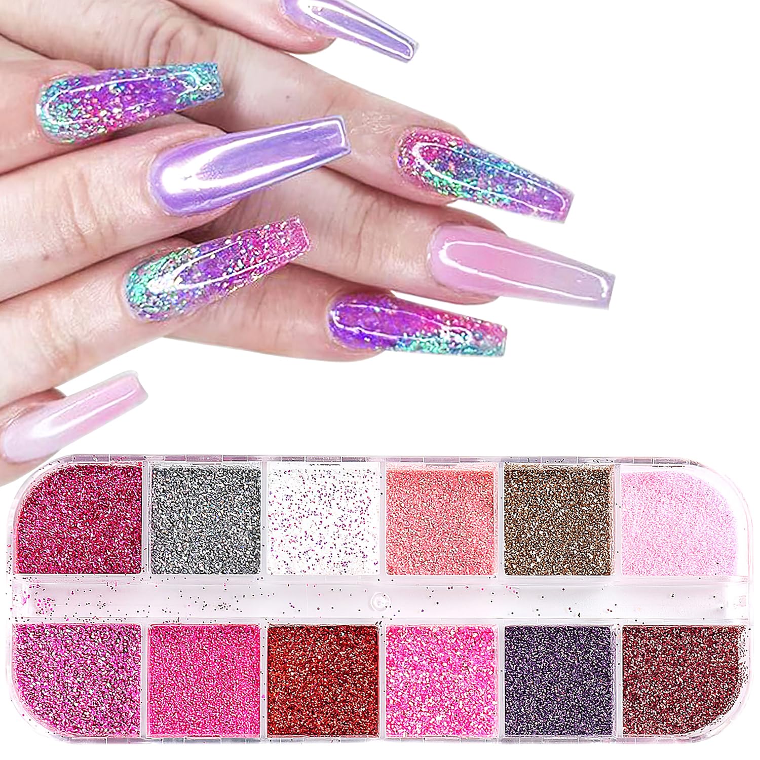 CHANGAR 12 Colors Nail Sequins Fine Glitter，Sparkling Diamond Nail Glitter Powder for Acrylic Nails Cosmetic Glitter Flakes for Resin, Festival Makeup Glitter for Face Body Eye
