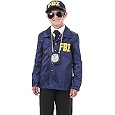Kid's FBI Costume, Navy Federal Agent Jacket, Child Investigator Outfit For Halloween & Play Pretend