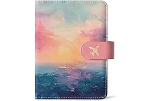 JEJEGO Passport Holder for Travel Essentials, RFID Blocking Leather Cover Wallet with Magnetic Closure, Aesthetic & Cute Passport Book Case for Women and Men - Sunrise