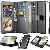 Njjex Galaxy S24 Case, for Samsung Galaxy S24 Wallet Case, [9 Card Slots] PU Leather ID Credit Holder Folio Flip [Detachable] Kickstand Magnetic Phone Cover & Lanyard for Samsung S24 [Black]