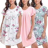FEREMO 3 Pack Plus Size Nightgowns for Women Pleated Night Gowns Short Sleeve Sleepwear S-XXXL