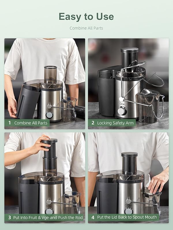 Extracteur de Jus Centrifuge 800W avec Large Goulotte de 3 Pouces, Facile à Nettoyer, Acier Inoxydable, Sans BPA, Idéal pour Fruits et Légumes (Sliver, 800W) — foto 7 de 8