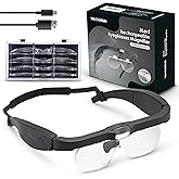 YOCTOSUN Magnifying Glasses with Light, Rechargeable Head Magnifier Glasses with 3 LED Lights and Detachable Lenses 1.5X, 2.5X, 3.5X, 5X, Magnifying Headset for Close Work Hobby Jewelry Crafts