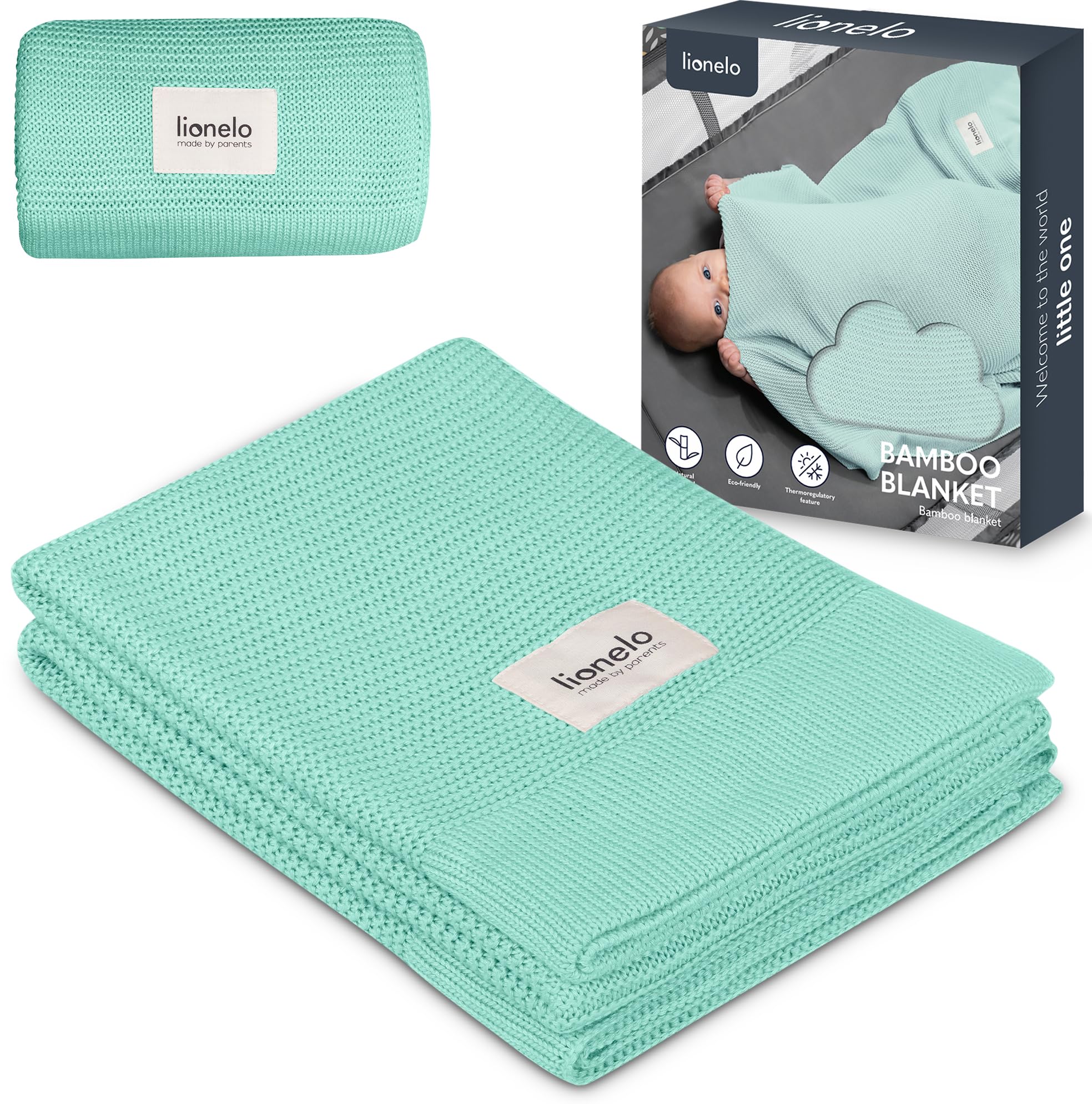 lionelo Bamboo Blanket 100x75cm Lightweight Baby Blanket & Changing pad 100% Cotton Natural Soft Antibacterial Hypoallergenic Antifungal Perfect for yearound comfort Ideal for travel & nursery (Mint)