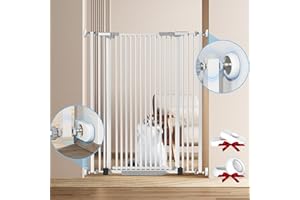 Uuoeebb 56.69" Extra Tall Cat Gate for Doorways, 29.5"-40.5" Auto Close Durable Cat Gate Indoor for Stairs, Doorways and Hallways, No Drilling Pressure Mount Kit Cat Barrier with 4 Wall Cups, White