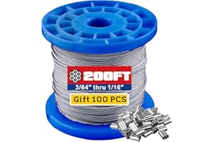 WIROPE DEPOT Vinyl Coated Wire Rope 304 Stainless Steel Wire Cable Clear,3/64 Inch Overmolded to 1/16 Inch for Outdoor Light Guide Wire,String Lights,Clotheslines(200ft)