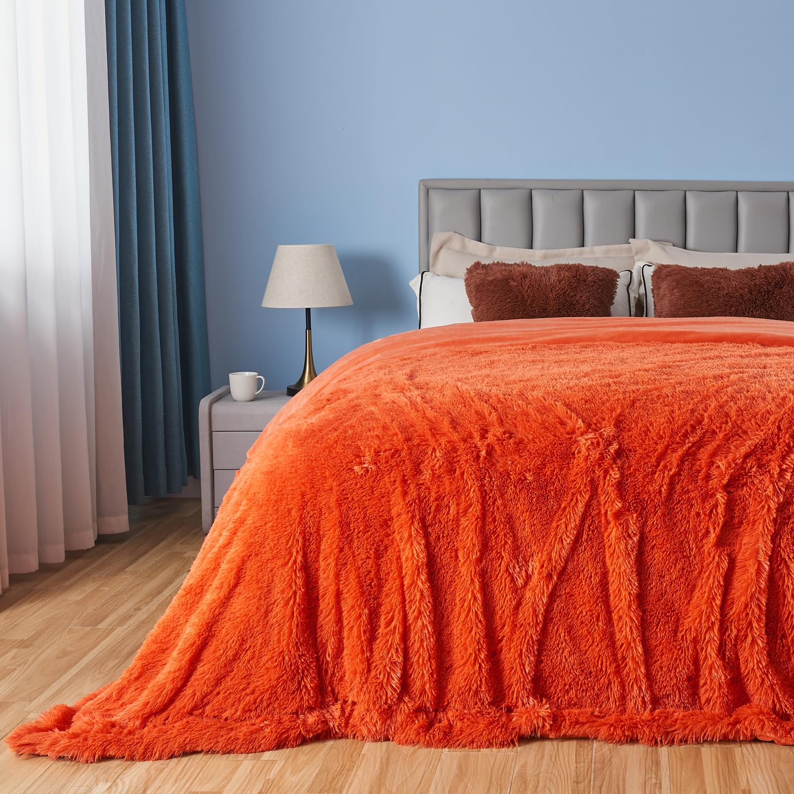 GONAAP Fuzzy Faux Fur Throw Blanket Queen Size