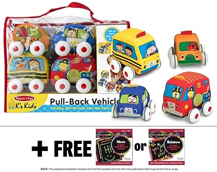 Ks Kids Pull-Back Vehicle Set + FREE Melissa & Doug Scratch Art Mini-Pad Bundle [91688]