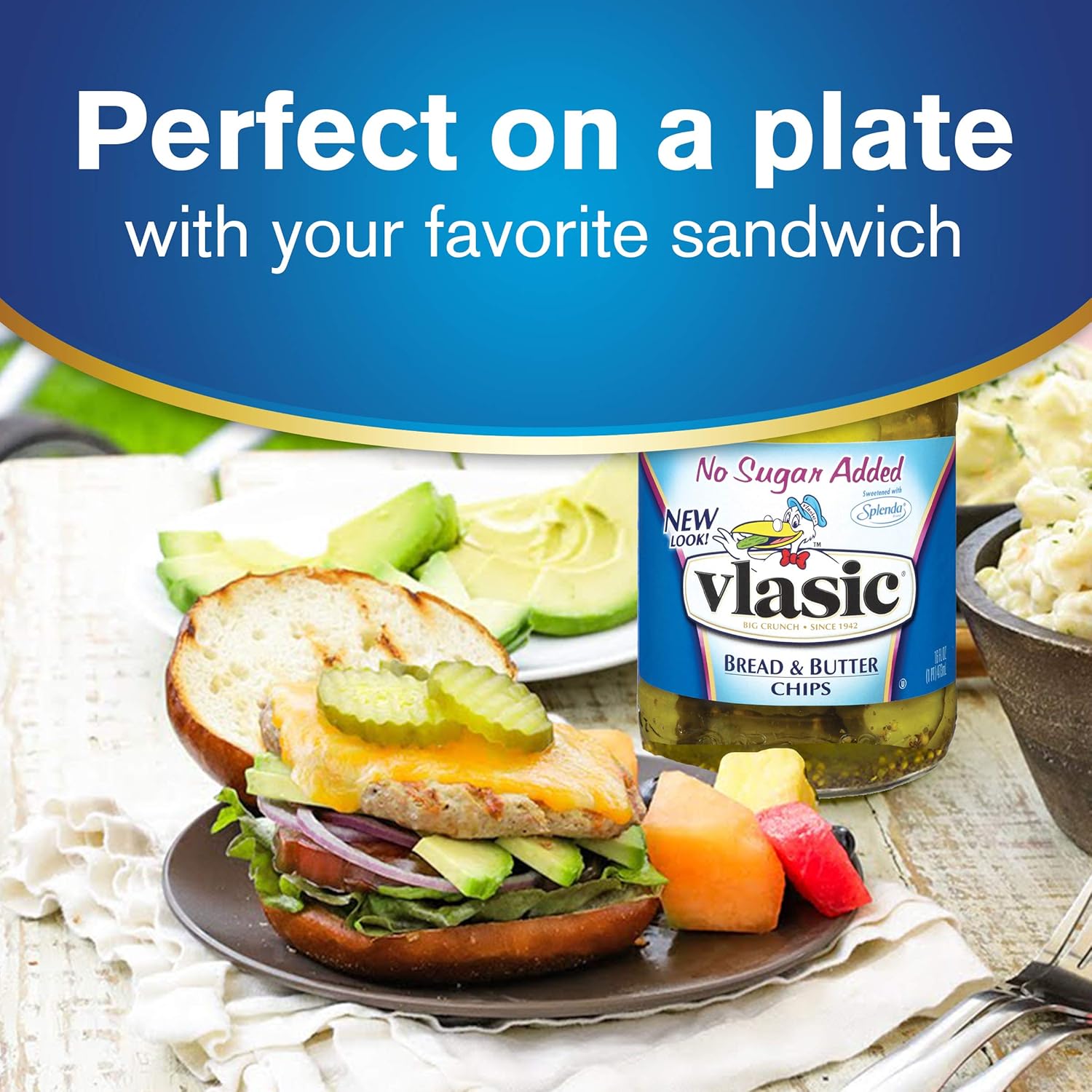 Amazon Com Vlasic No Sugar Added Bread And Butter Pickle Chips 16 Fl Oz Pack Of 6 Grocery Gourmet Food