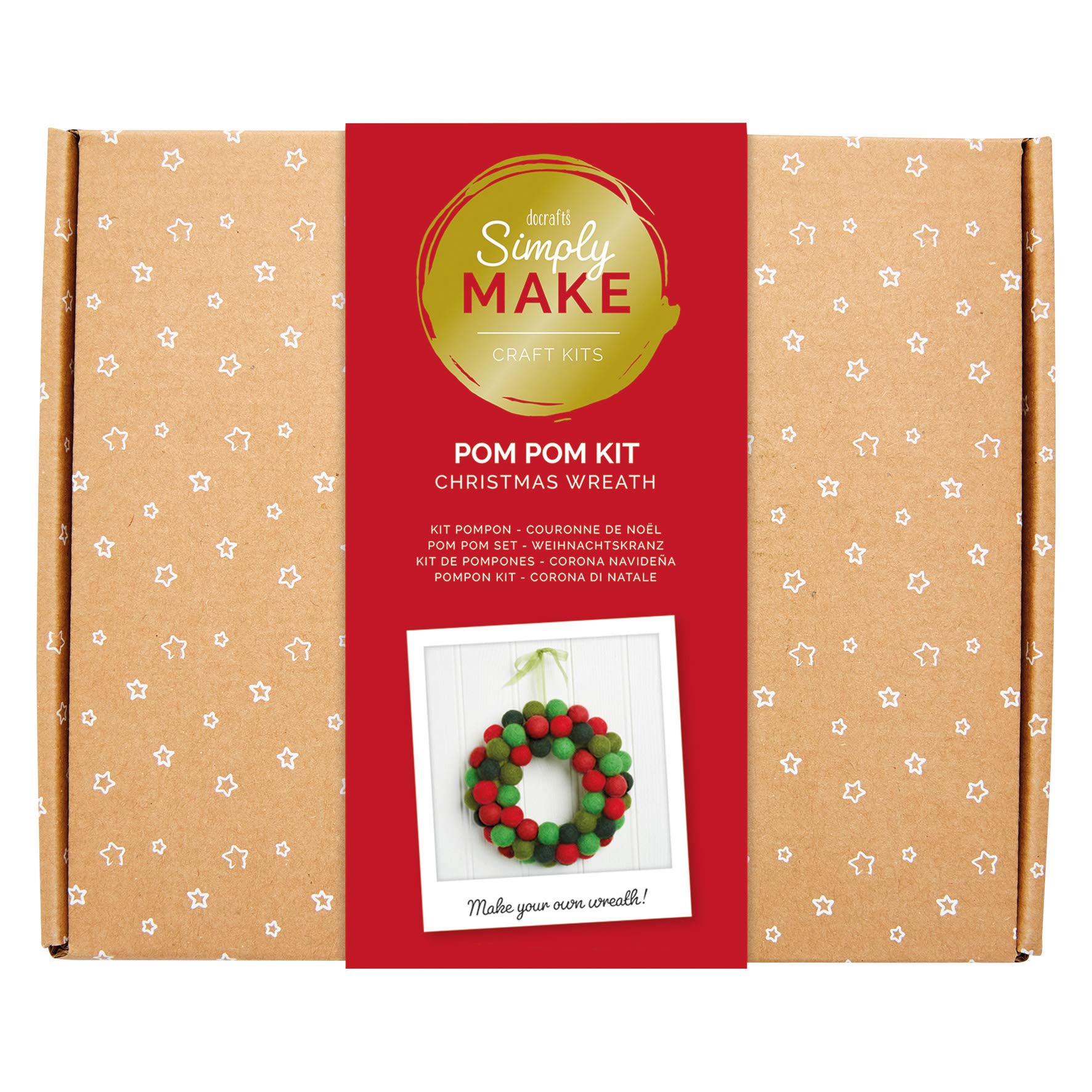Simply Make - Create Your Own Pom Pom Christmas Wreath Kit Set in Red, White and Green