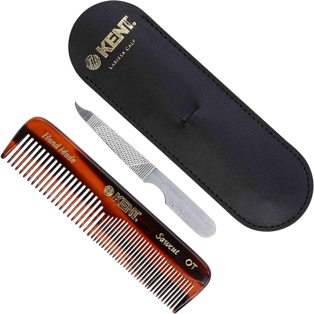 KENT NU19 Pocket Comb and Nail File - Handmade Cellulose Acetate