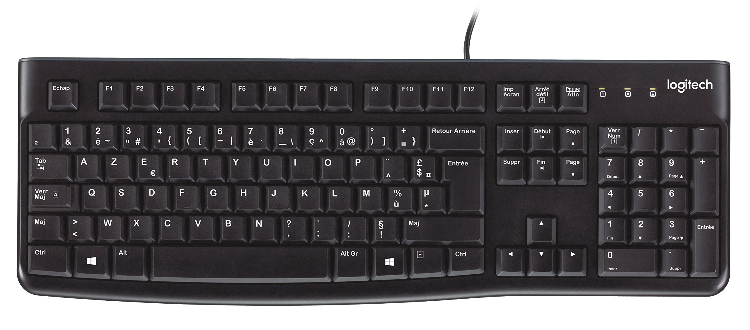 Logitech K120 Wired Keyboard for Windows, AZERTY Belgian Layout - Black