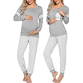 Ekouaer Maternity Pajama Set Nursing Pjs Women Breastfeeding Pregnancy Postpartum Clothes Long Sleeve Top & Pant with Pockets