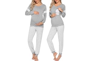 Ekouaer Maternity Pajama Set Nursing Pjs Women Breastfeeding Pregnancy Postpartum Clothes Long Sleeve Top & Pant with Pockets