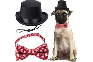 Yewong 2 Pieces Pet Formal Accessories Set - Pet Top Hat with Pet Formal Necktie/Bowtie Birthday Party Gradation Halloween Costumes Accessories for Dog Cat (Red-B) One Size