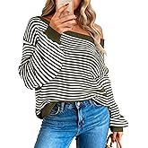 Zenlonr Womens Off The Shoulder Sweater 2025 Fall Winter Long Sleeve Striped Sweater Oversized Knitted Pullover Tops