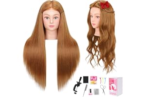 YODIDI Mannequin Head Human Hair 26"-28" Female 80% Human Hair Mannequin Head Hair Styling Cosmetology Manikin Head Doll Head for Hairdresser with Free Clamp Holder and Tools
