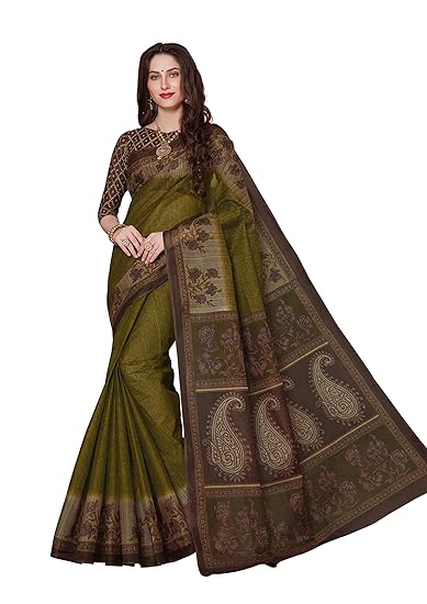 Womens Pure Cotton Printed Saree with Blouse Piece (SKR5476_Brown)