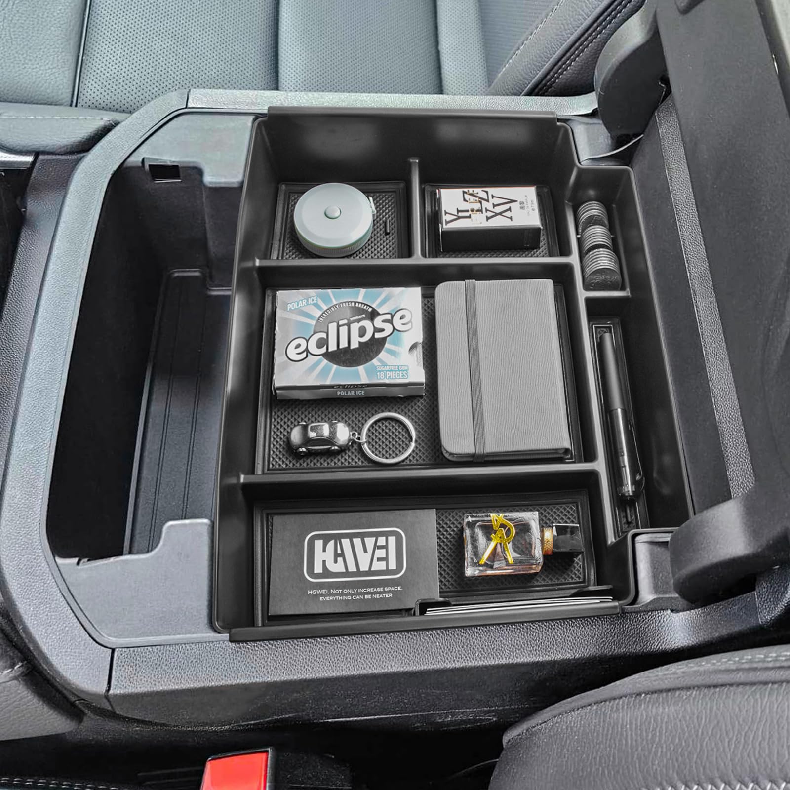 Photo 1 of HGWEI Power Sliding Center Console Organizer Compatible with 2021-2025 GMC Yukon Chevy Tahoe Suburban Interior Accessories, Armrest Storage Box Insert Tray (Not for Console with Charging Socket) Black
