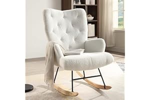 MULEJYBO Modern Rocking Chair Nursery, Glider Comfy Chair for Nursery with Armrest and High Backrest, Soft Teddy Accent Rocking Chair for Bedroom, Living Room and Study (Ivory White)