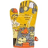 Blue Q Man With a Pan Funny Oven Mitts - Cute Oven Mitts, Home Kitchen Gifts, Cooking Accessories, Super-Insulated Quilting, Comfy Natural-Fitting Shape, 100% Cotton, Machine Wash, Size 12.5"L x 7.5"W