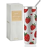 Onebttl Strawberry Gifts 20oz Cup for Women, Girls, 20 oz Glitter Stainless Steel Tumbler - Red