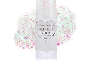 Paminify Rainbow White Hair Glitter Stick,Mermaid Fairy Costume Body Face Glitter, Singer Concert Halloween Star Glitter Makeup for Kids and Women,Waterproof Sequins Rave Accessories White Face Paint