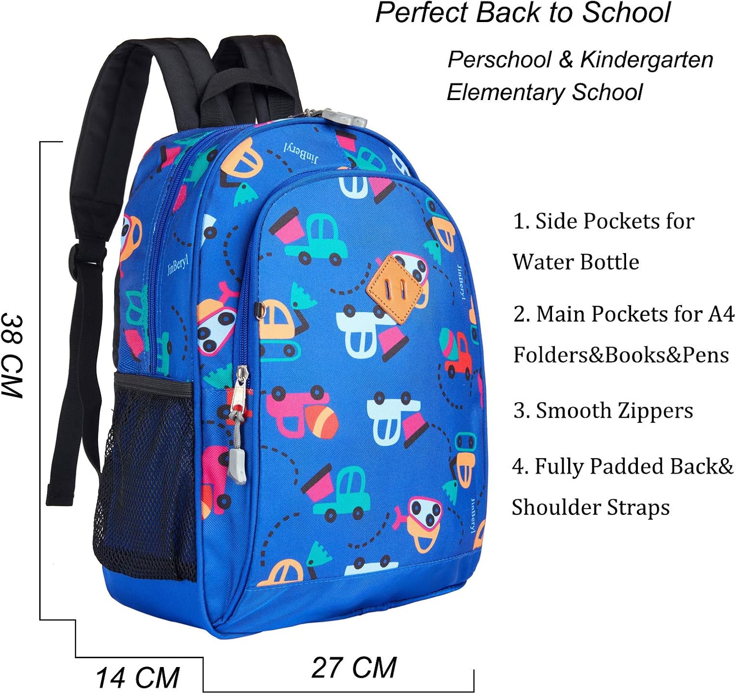 JinBeryl Little Kids Backpack, Toddler Boys School Bag, Fits 4 5 6 7 Years Old (Dinosaur Blue), Small - 38cm Height - Image 3