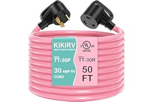 KIKIRV 30 Amp 50 Feet RV Extension Cord, Heavy Duty 10 Gauge 3 Wire STW Pure Copper Wire with Grip Handle, NEMA TT-30P/R Extension Cord, Suit for RV Trailer Campers, UL Listed