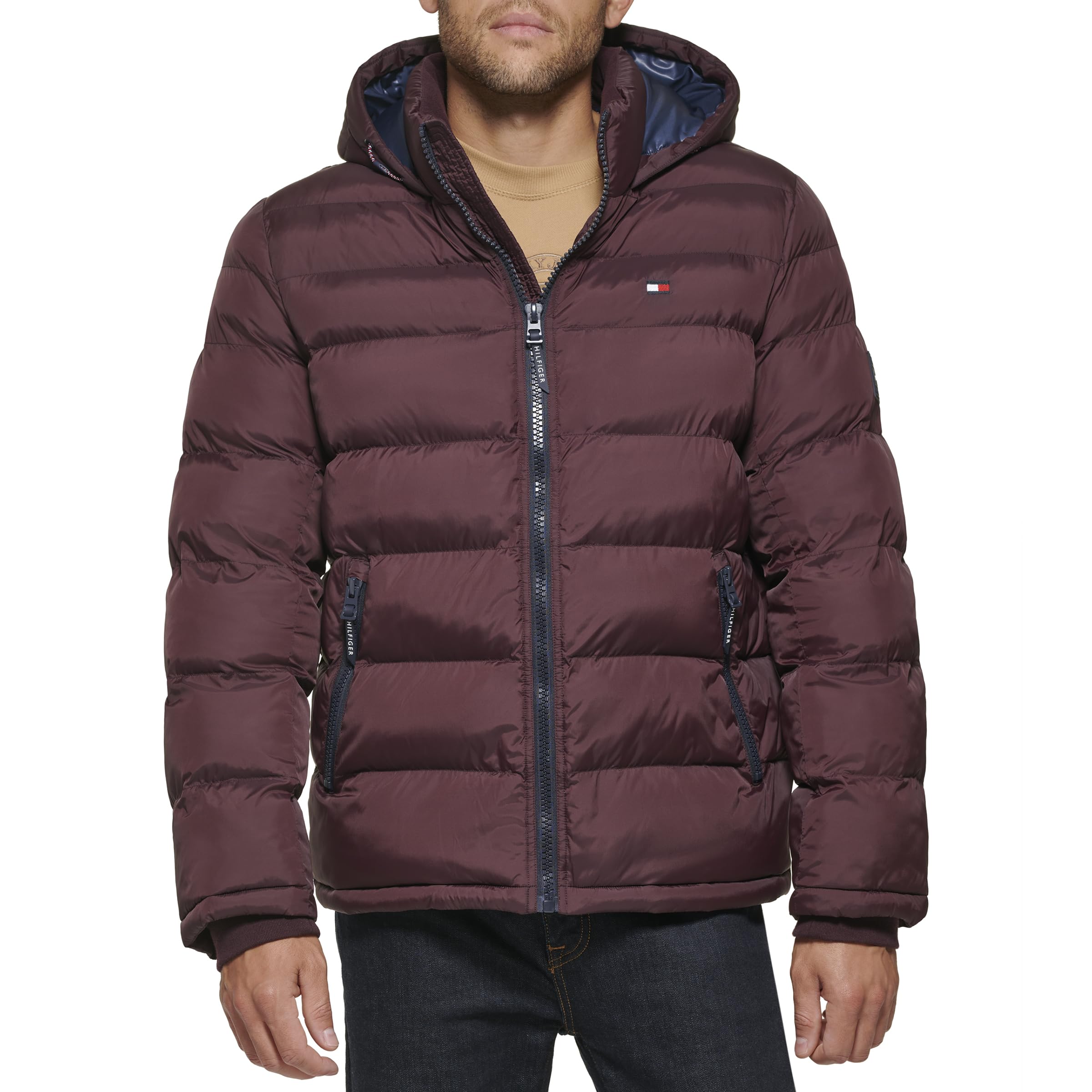 Tommy Hilfiger Men's Hooded Puffer Jacket, Port, Small Image