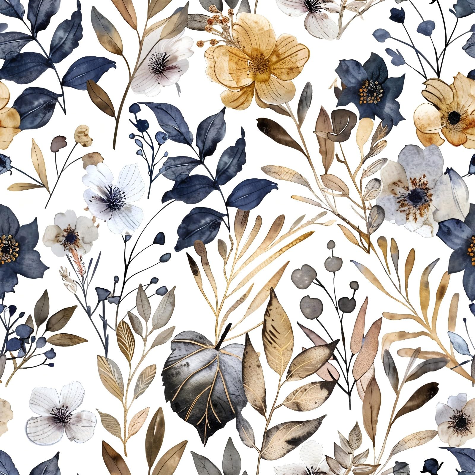 Photo 1 of MAGAFA Floral Peel and Stick Wallpaper Navy Blue Gray Leaf Gold Self Adhesive Removable Floral Wallpaper for Bedroom Renter Friendly Contact Paper for Bedroom Bathroom Walls Shelf Liner 17.71"x236.2"