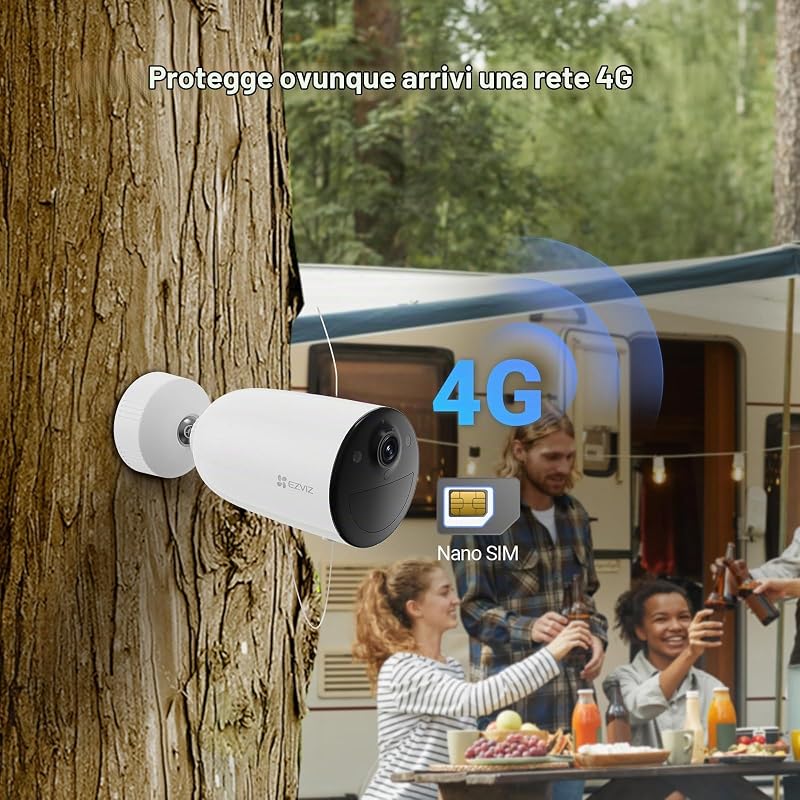 CB3 4G LTE Telecamera da Esterno Senza Fili 2K, Batteria 5200 mAh, Rilevamento Persone/Veicoli con AI, Audio Bidirezionale, Visione Notturna a Colori, IP65