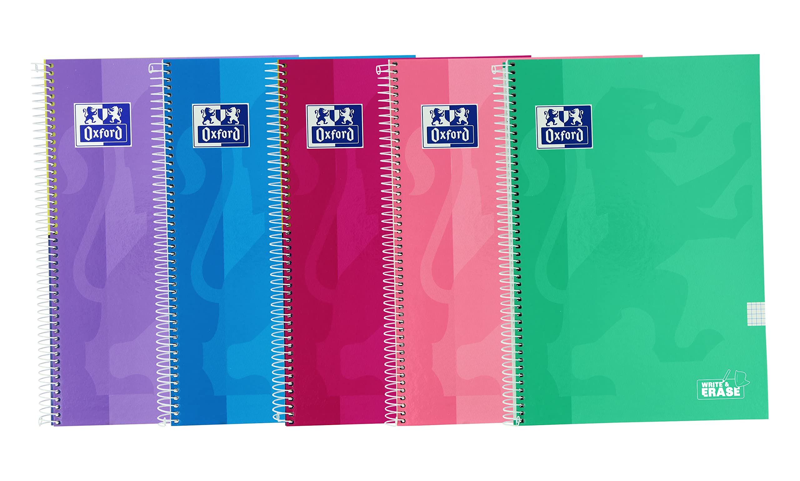 Oxford, A4 Notebooks (Folio) Grid 4x4, Extra Cover, 80 Sheets, Pack 5 Notebooks, Trending Colours (400160828)