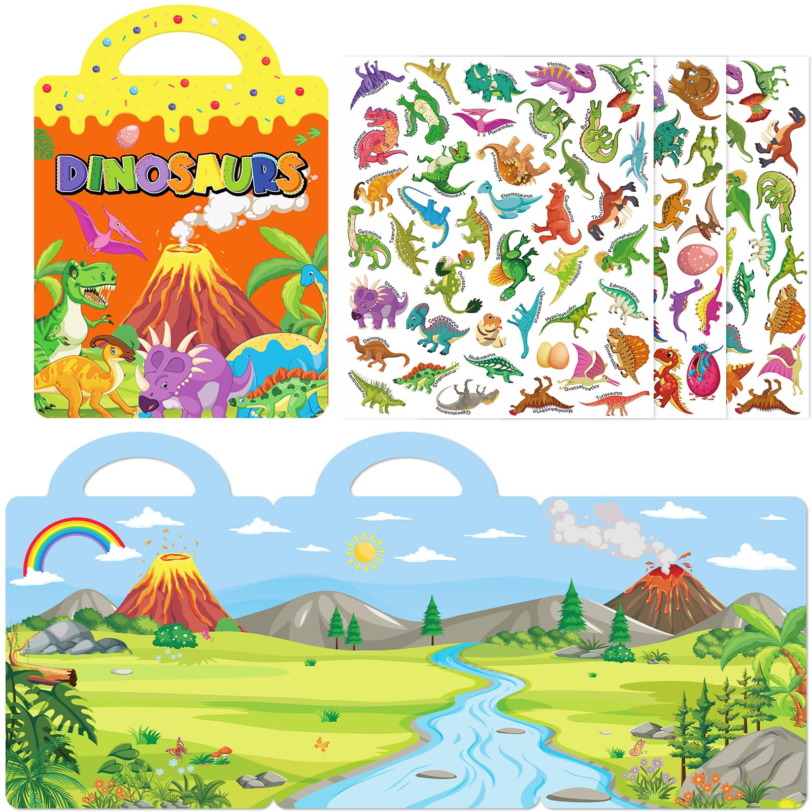 Lemicin Dinosaur Reusable Sticker Book - 131pcs Reusable Sticker Books for Toddlers Age 2 3 4 Years Old Boys Girls Kids Children Educational Learning Busy Book for Travel Journey Plane Activities