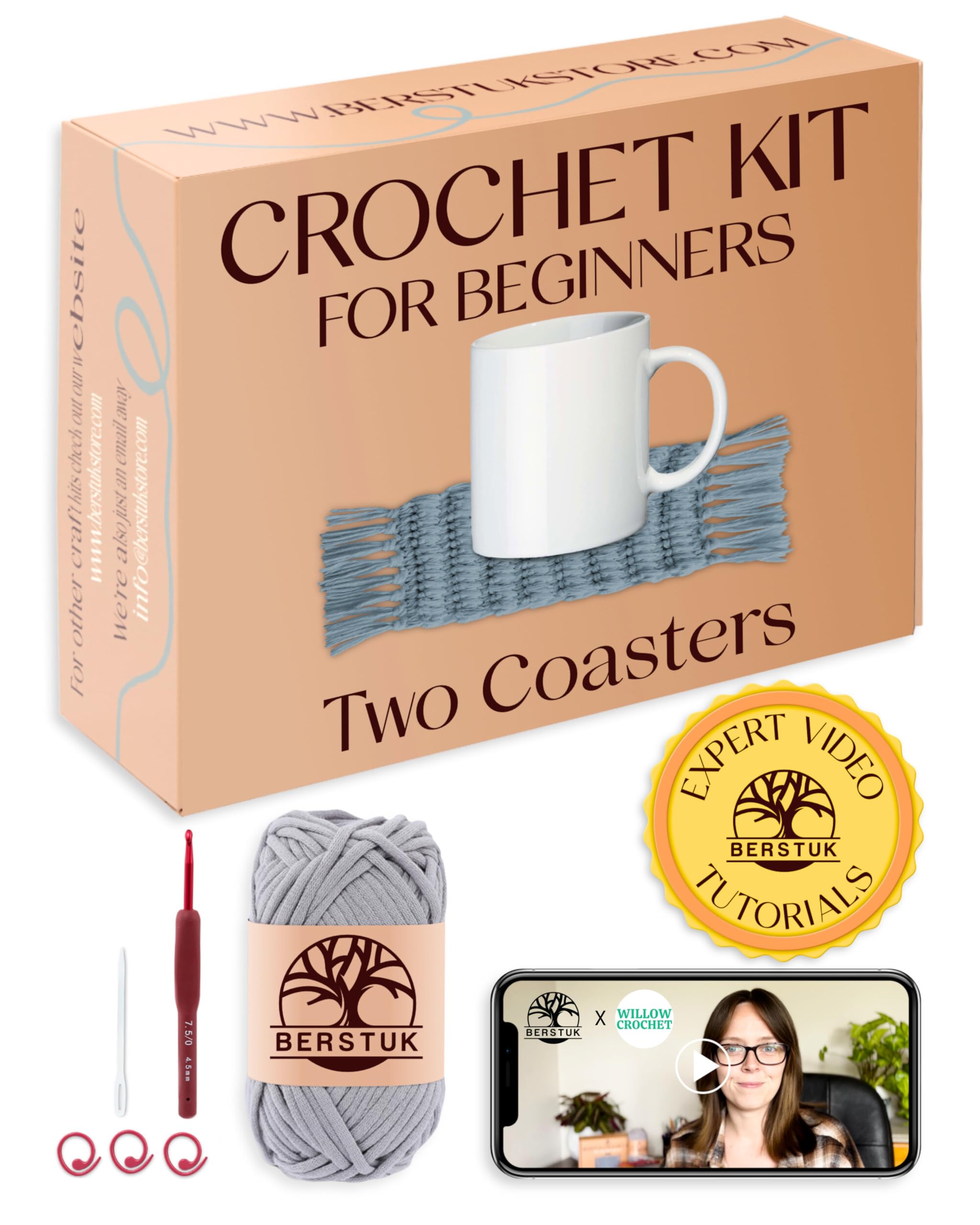Level 1 Absolute Beginner Crochet Kit for Adults - Crochet Starter Kit Beginner for Adults - Learn to Crochet with Expert Video Tutorials - Perfect DIY Gift