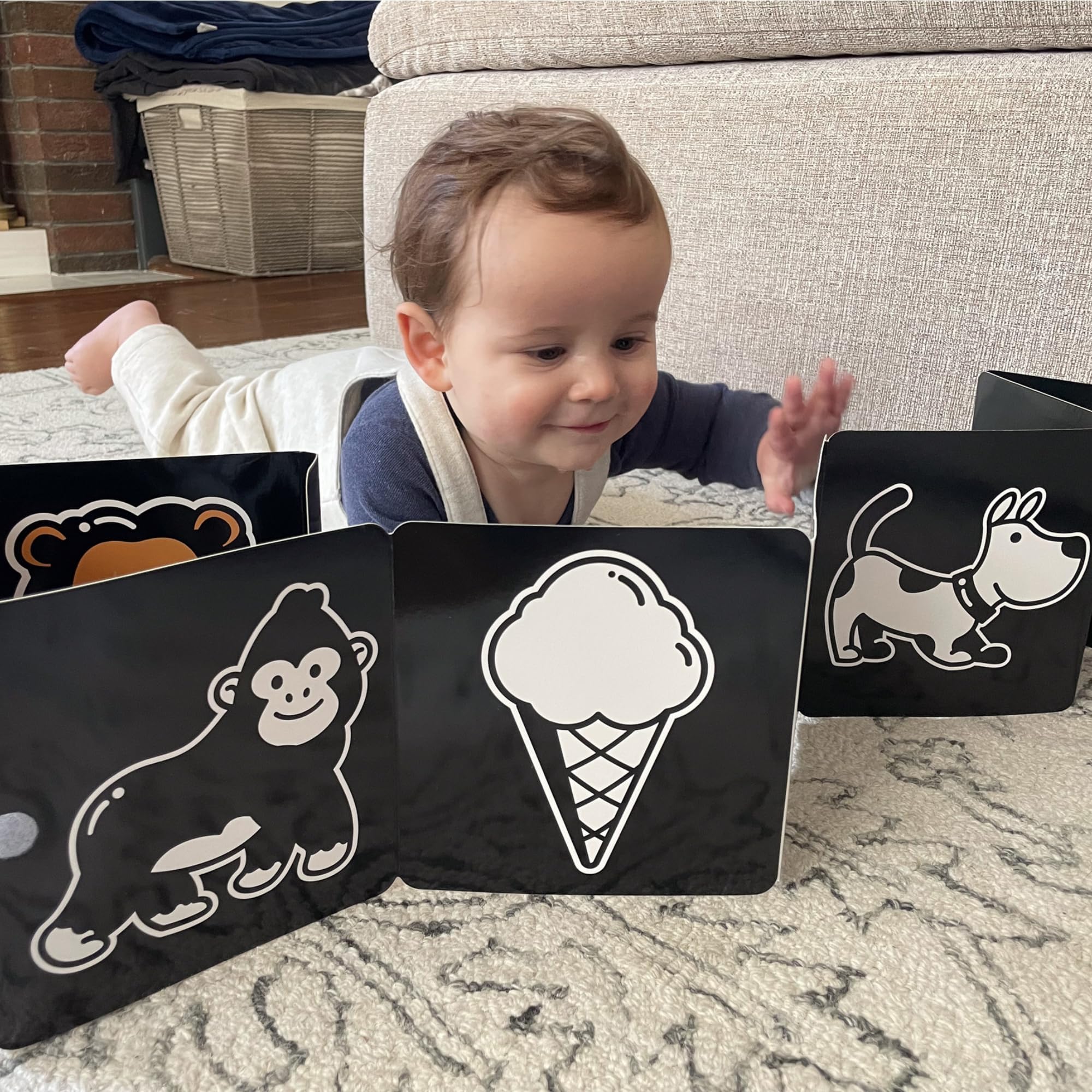 Happy Start Award-Winning High Contrast Board Book - Newborn Black & White Baby Cards, Easy to Clean, Hospital Approved, Stands on Its Own, Tummy Time Toy, Ages 0+ (English)