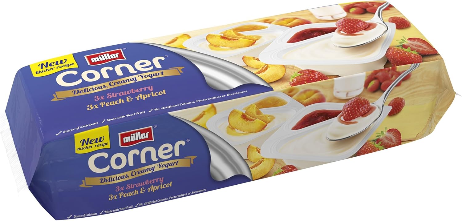 Muller Corner Strawberry and Peach and Apricot Yogurt, 6 x 150 g