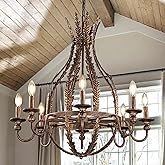 Wellmet Dining Room Chandelier 30" H, Antique Bronze Farmhouse Chandelier, Vintage Rustic High Ceiling Light Fixture, French 