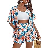 VILOVE Hawaiian Outfits for Women 2 Piece Beach Sets Tropical Floral Print Matching Hawaiian Set Casual Summer Beachwear
