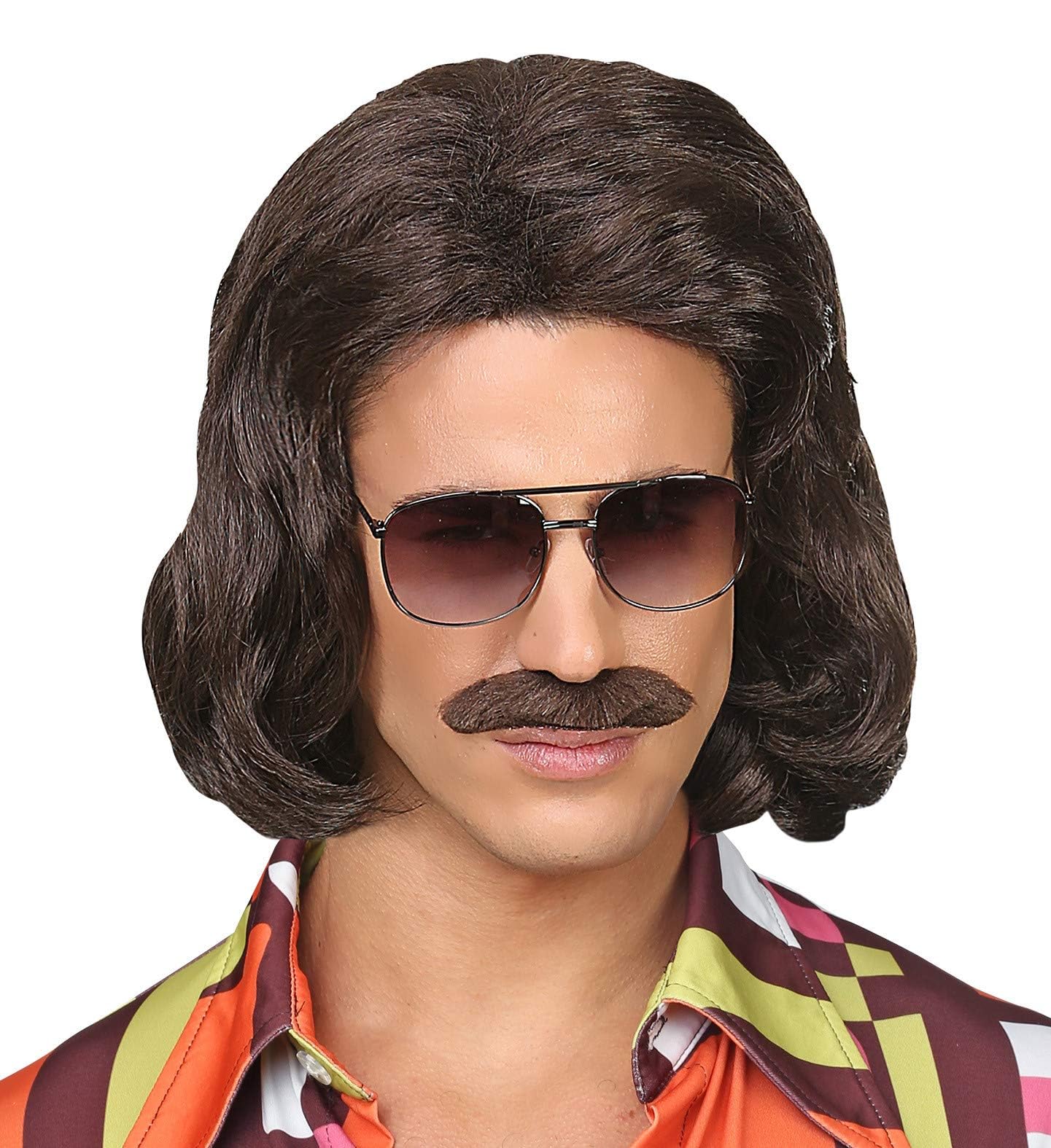 WIDMANN 46937 70s Wig with Moustache Brown