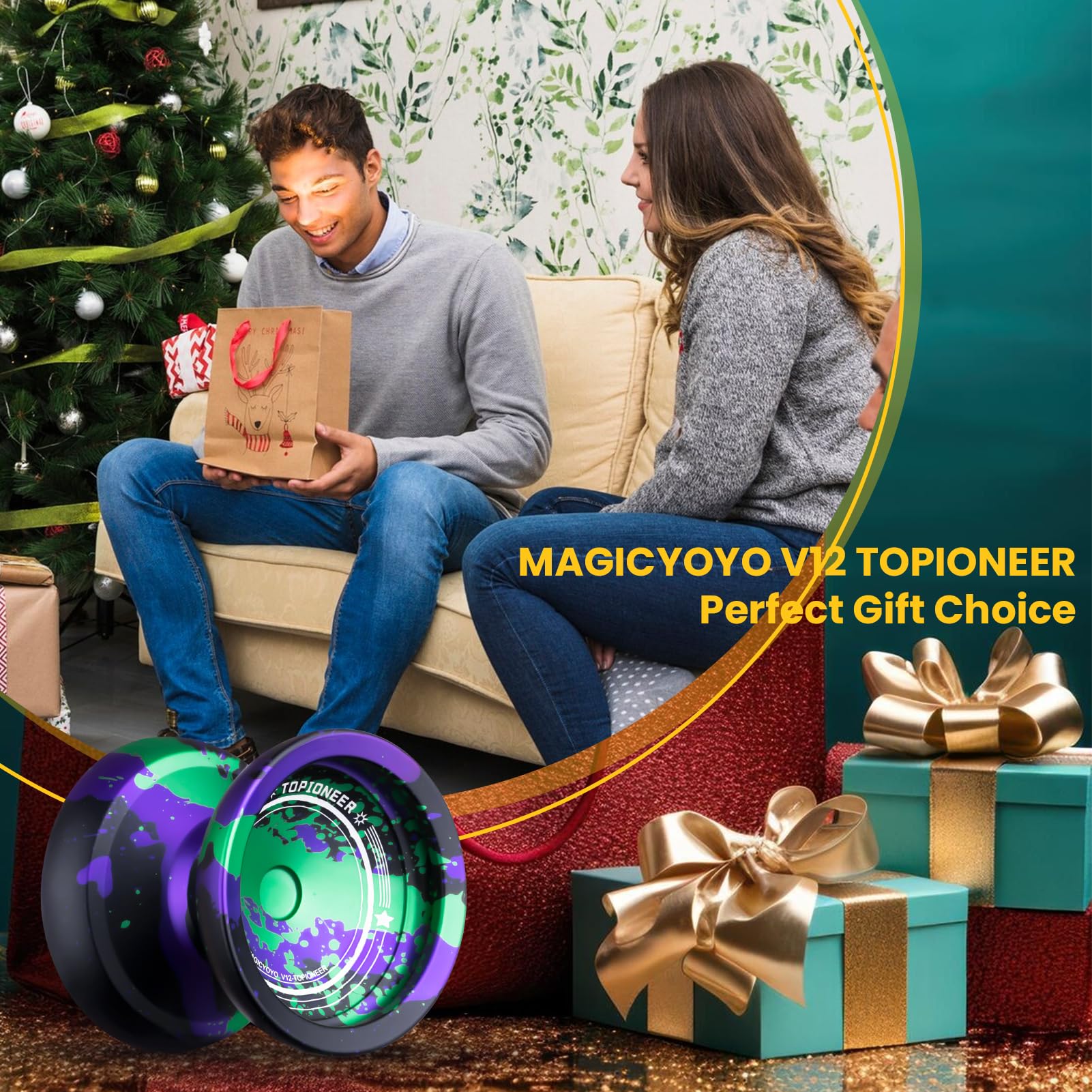 MAGICYOYO V12 Finger Spin Yoyo - Professional Responsive & Unresponsive Yoyo for Kids & Adults, 12 Strings & Accessory Kit - Black, Green, Purple