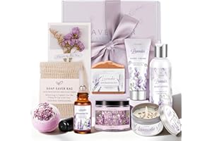 VKTASIMK Gifts for Women, Lavender Bath and Body Gift Basket Relaxing Spa Self Care Gift, Mothers Day Gifts Happy Birthday Gift Baskets, Thank You for Mom Her Sister Wife Girlfriend Teacher Friends Friendship