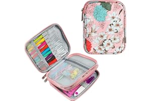 ONBAGLST Crochet Hook Case Without Hooks and Accessories, Zipper Storage Organizer Bag with Pockets for Various Crochet Needles/Knitting Accessories/Crochet Hook Kit Tools, Medium Easy to Carry (Pink Flowers)