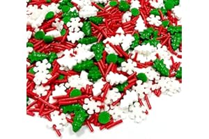 Homipooty Christmas Tree Sprinkles for Cake Decorating 100g/3.5oz Mix of Red and Green Holiday Sprinkles with White Snowflakes Jimmies for Cupcake Toppers Cookie Ice Cream Decorations Celebrations