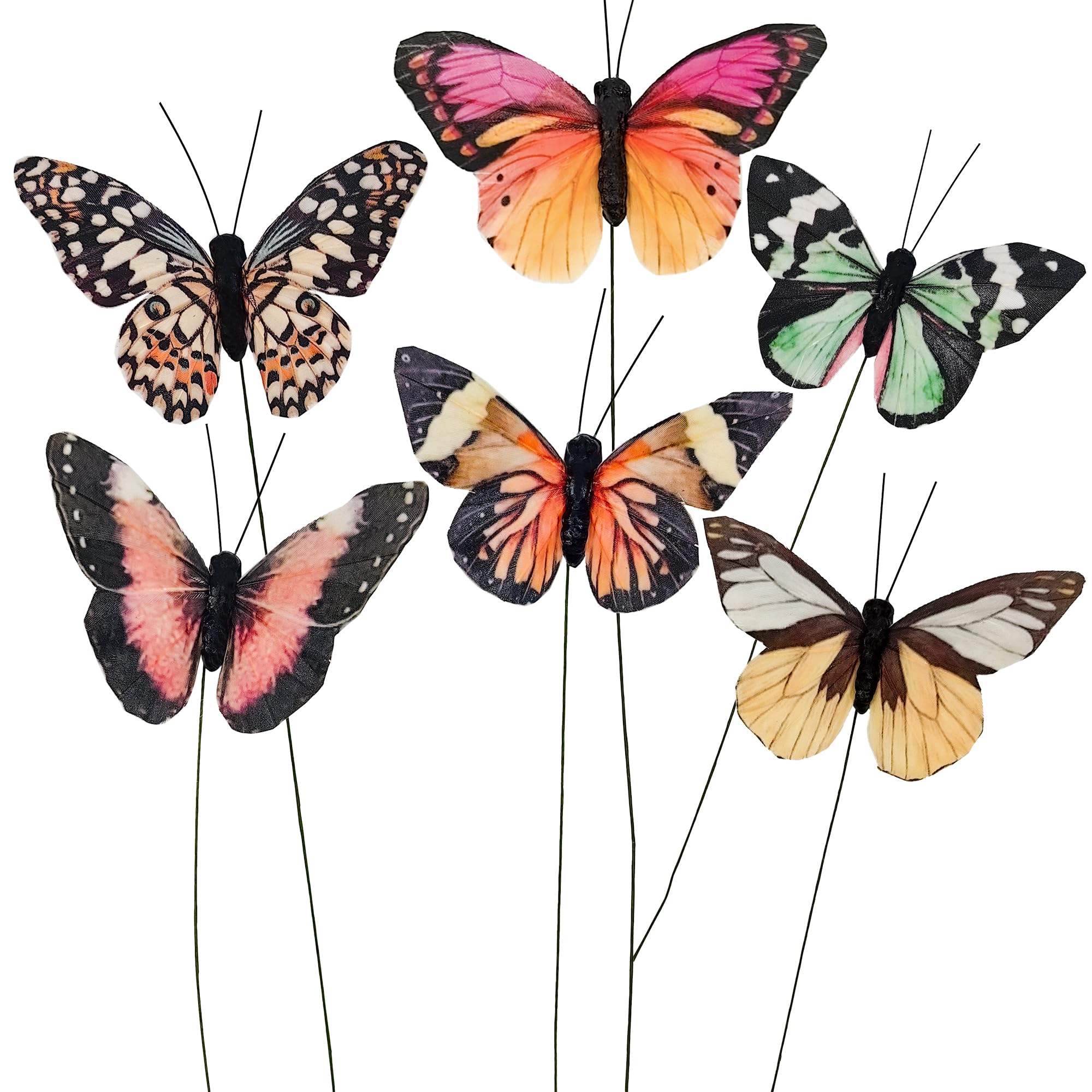 YCHTEWY-Feather Butterfly for Craft Decoration Set of 12 with Wire 6 Color Wedding Home Flower Pot Christmas Party Spring Home Decor Floral, YCB63B